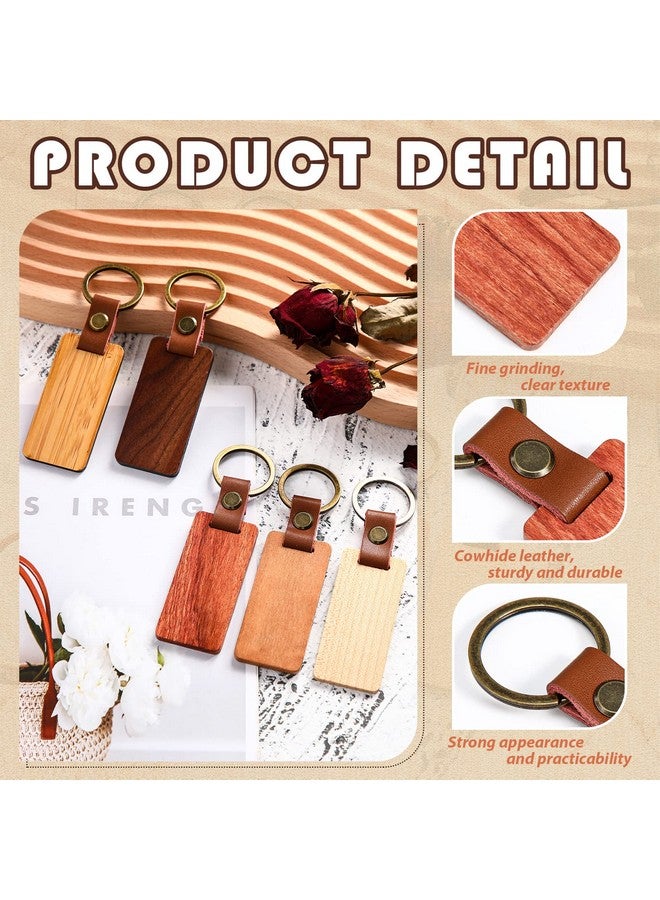 Batiyeer 30 Pcs Wooden Keychain Blanks Leather Wood Keychain Blank Wooden Keychain Wood Tags Unfinished Blanks Wood Keychain With Leather Strap Keyring For Diy Crafts Dad Mum Boyfriend Xmas Gift - Image 2