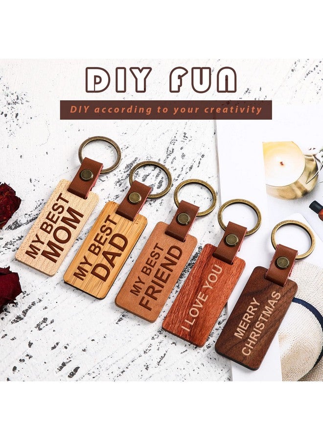 Batiyeer 30 Pcs Wooden Keychain Blanks Leather Wood Keychain Blank Wooden Keychain Wood Tags Unfinished Blanks Wood Keychain With Leather Strap Keyring For Diy Crafts Dad Mum Boyfriend Xmas Gift - Image 1