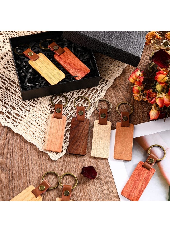 Batiyeer 30 Pcs Wooden Keychain Blanks Leather Wood Keychain Blank Wooden Keychain Wood Tags Unfinished Blanks Wood Keychain With Leather Strap Keyring For Diy Crafts Dad Mum Boyfriend Xmas Gift - Image 3