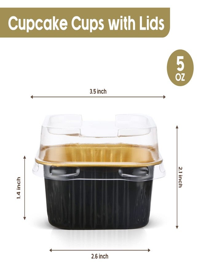 Mimorou 100 Pcs Mini Cake Pans with Lids 5 oz Cupcake Liners Dessert Baking Cups Aluminum Foil Baking Cup Disposable Ramekins Tin with Lids Small Muffin Square Pie Container(Black and Gold) - Image 2