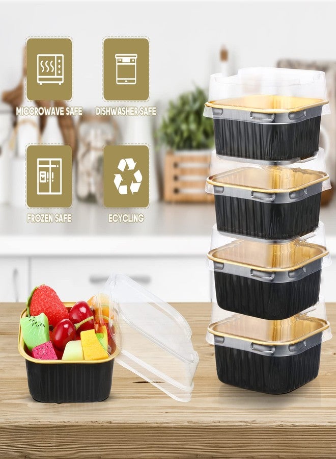 Mimorou 100 Pcs Mini Cake Pans with Lids 5 oz Cupcake Liners Dessert Baking Cups Aluminum Foil Baking Cup Disposable Ramekins Tin with Lids Small Muffin Square Pie Container(Black and Gold) - Image 4