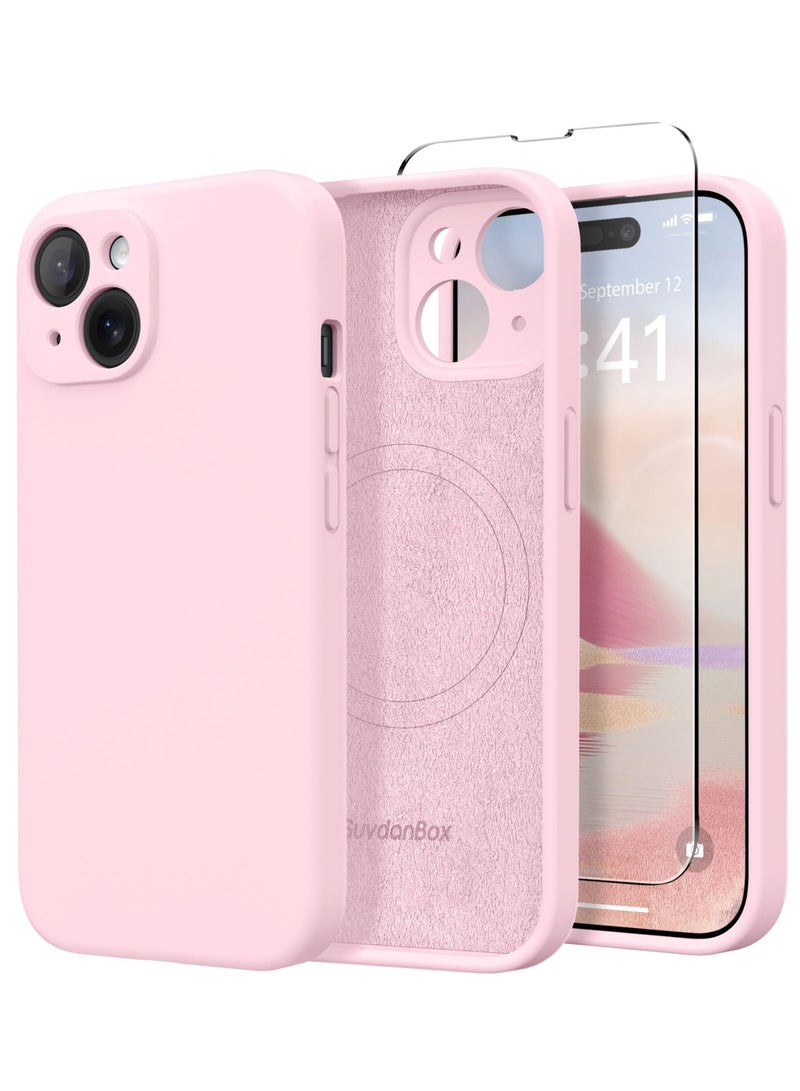 SUYDANBOX Magnetic for iPhone 14 Case, Compatible with MagSafe, [Full Camera Protection][Screen Protector] Silicone Shockproof Protective Phone Case for iPhone 14 6.1 inch, Pink - Image 1