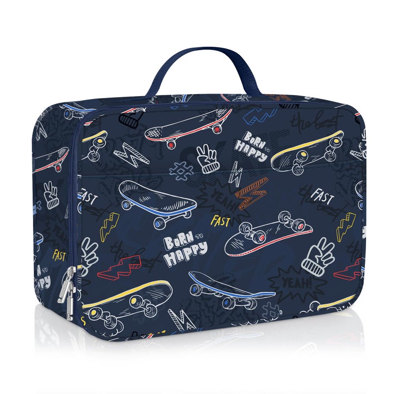 Clastyle Gamer Insulated Kids Lunch Bag Large Thermal Cooler Bag for Boy Picnic School Lunch Box ToteSkateboard Silhouette
