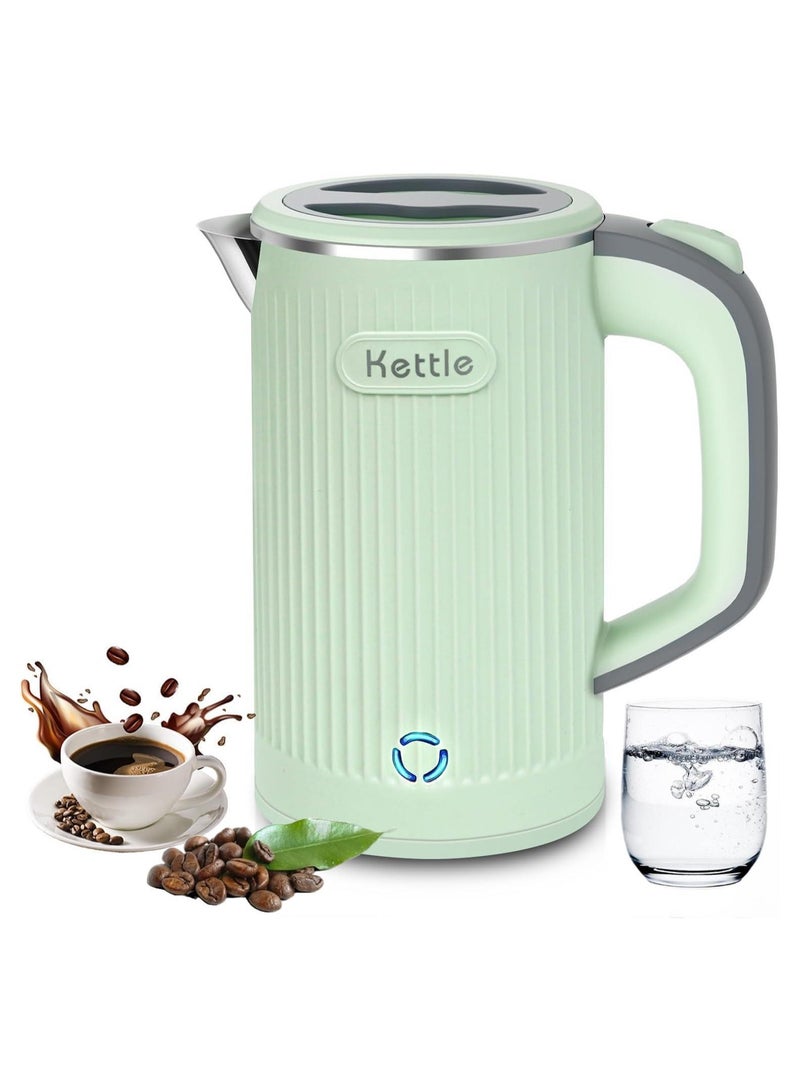 Travel Kettle Electric Small, 600W Low Wattage Kettle, 0.8L Portable Mini Camping Kettles, Fast Boiling, Compact Stainless Steel Electric Kettles for Travel, Home, Office (Green) - Image 1