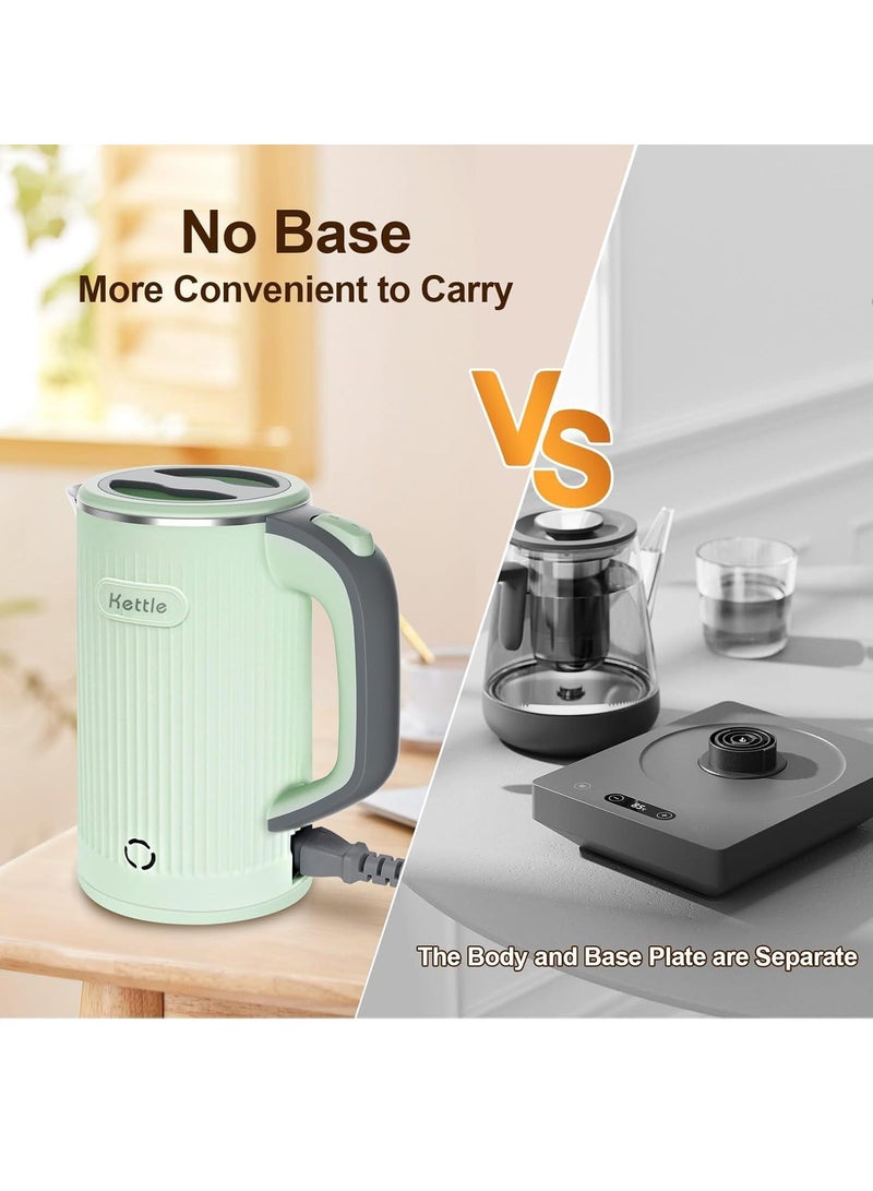 Travel Kettle Electric Small, 600W Low Wattage Kettle, 0.8L Portable Mini Camping Kettles, Fast Boiling, Compact Stainless Steel Electric Kettles for Travel, Home, Office (Green) - Image 5