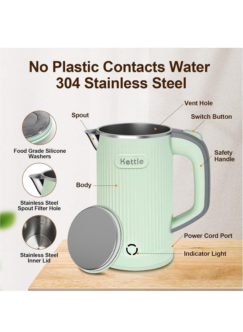 Travel Kettle Electric Small, 600W Low Wattage Kettle, 0.8L Portable Mini Camping Kettles, Fast Boiling, Compact Stainless Steel Electric Kettles for Travel, Home, Office (Green) - Image 2