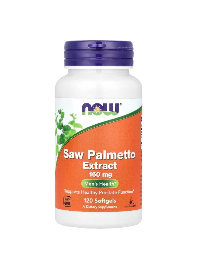 now Saw Palmetto Extract, 160 mg, 120 Softgels - Image 1