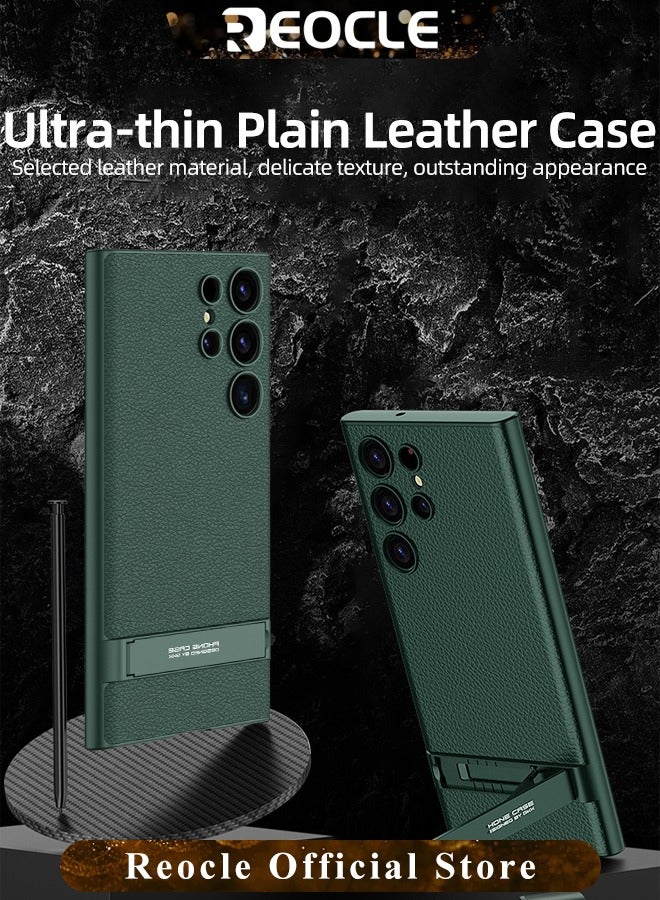 REOCLE Samsung Galaxy S23 Serious Case with Kickstand Ultra-thin Plain Leather Anti-fall Mobile Phone Case for Galaxy S23 Series - Image 2