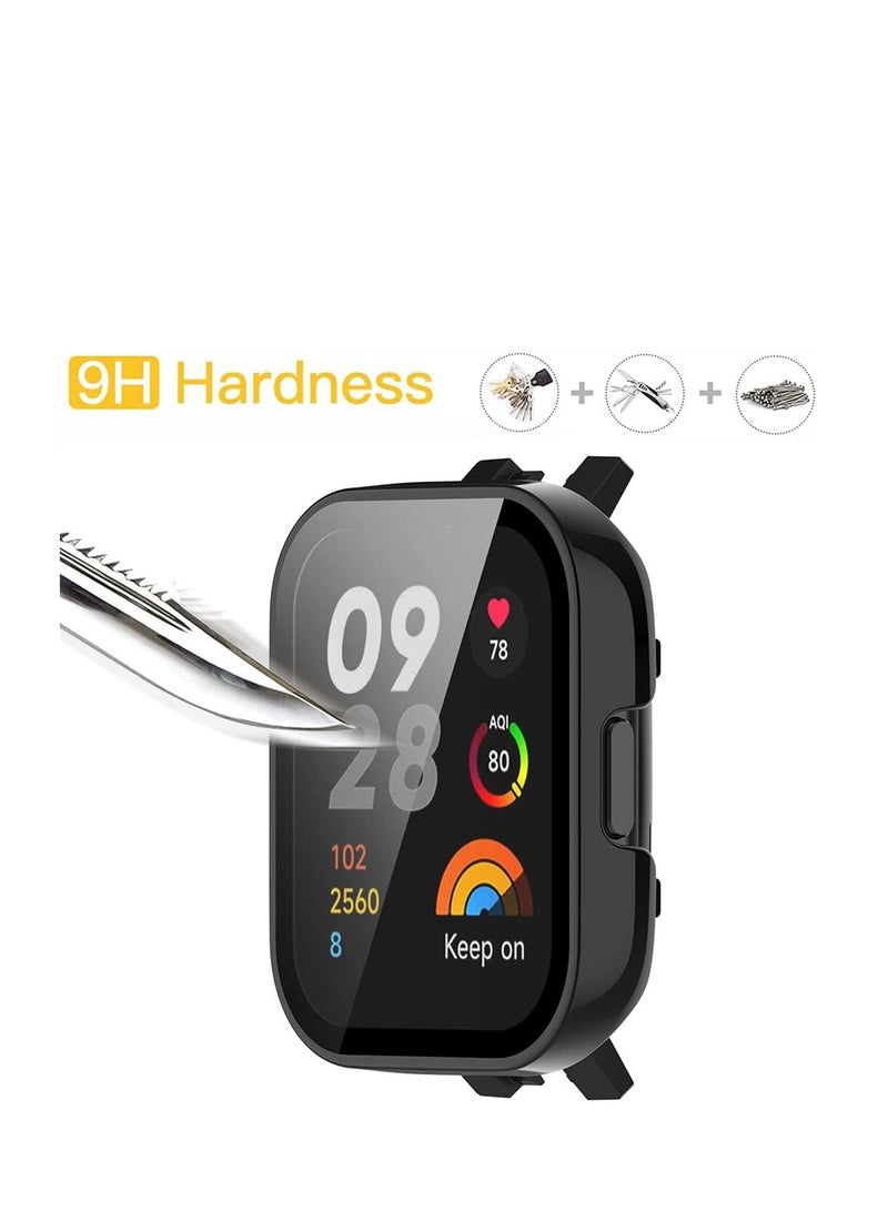 Zikra 2 Pcs Case With Tempered Glass Screen Protector Compatible for Xiaomi Redmi Watch 3 9H Hardness All-round Protective Cover Ultra-thin Protective PC Case Cover Pink and Black - Image 4