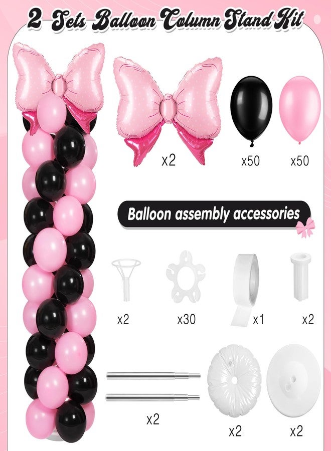 Leitee 2 Sets Adjustable Black Pink Bow Balloon Column Stand Kit Include 143 Pcs Black and Pink Adjustable Balloon Stands Kit for Bow Coquette Themed Party Graduation Birthday Wedding Floor Decoration - Image 2