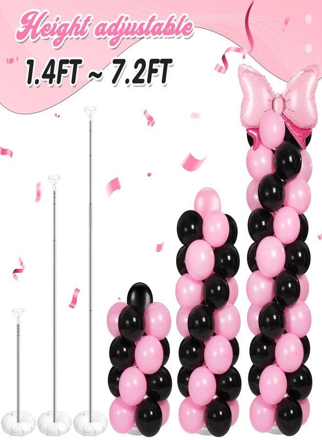 Leitee 2 Sets Adjustable Black Pink Bow Balloon Column Stand Kit Include 143 Pcs Black and Pink Adjustable Balloon Stands Kit for Bow Coquette Themed Party Graduation Birthday Wedding Floor Decoration - Image 5