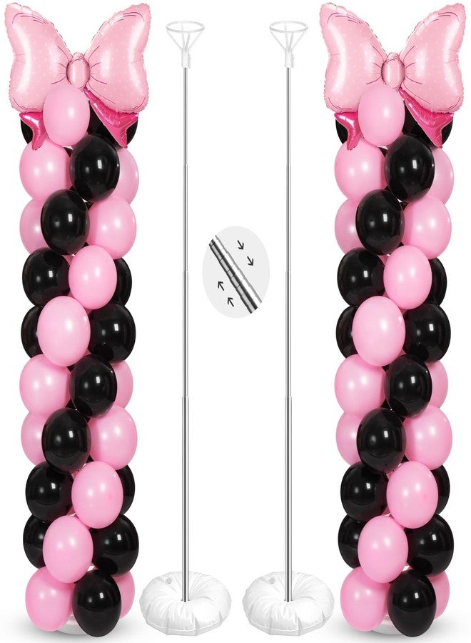 Leitee 2 Sets Adjustable Black Pink Bow Balloon Column Stand Kit Include 143 Pcs Black and Pink Adjustable Balloon Stands Kit for Bow Coquette Themed Party Graduation Birthday Wedding Floor Decoration - Image 1