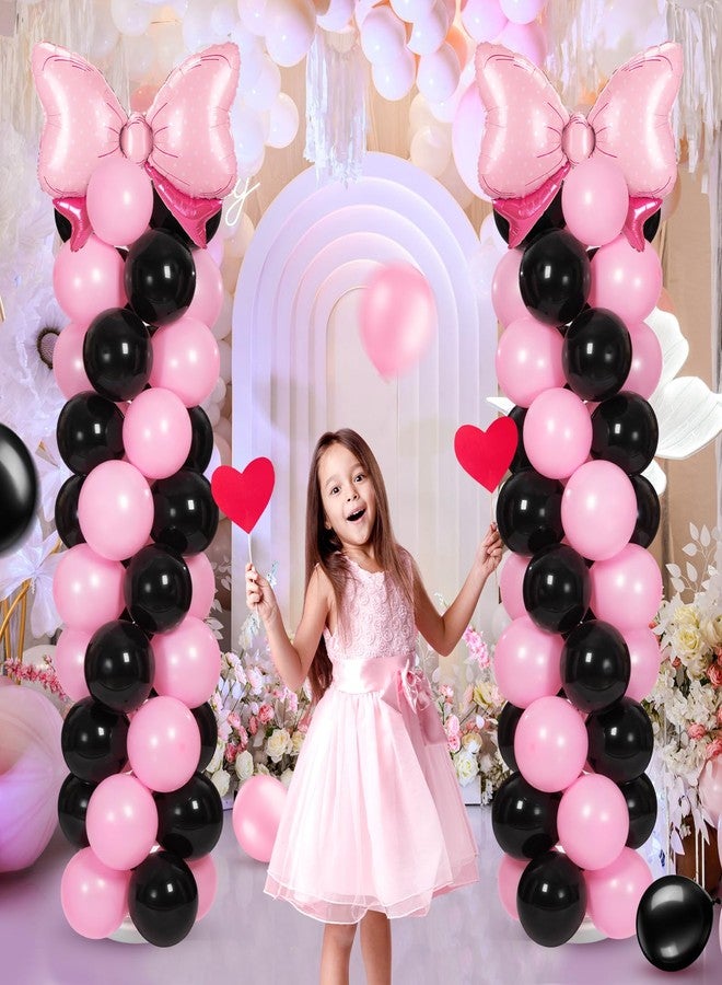 Leitee 2 Sets Adjustable Black Pink Bow Balloon Column Stand Kit Include 143 Pcs Black and Pink Adjustable Balloon Stands Kit for Bow Coquette Themed Party Graduation Birthday Wedding Floor Decoration - Image 3