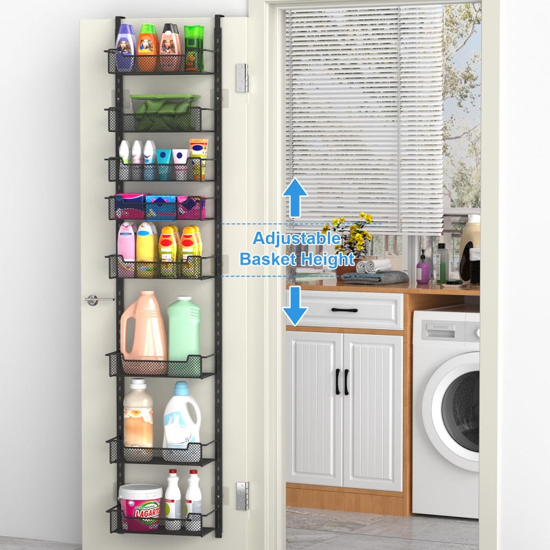 VyGrow 12.3" W Narrow Over the Door Pantry Organizer, 8-Tier Over the Door Organizer with Adjustable Basket, Pantry Door Organization for Pantry Kitchen Storage Room Spice Rack, Black - Image 2