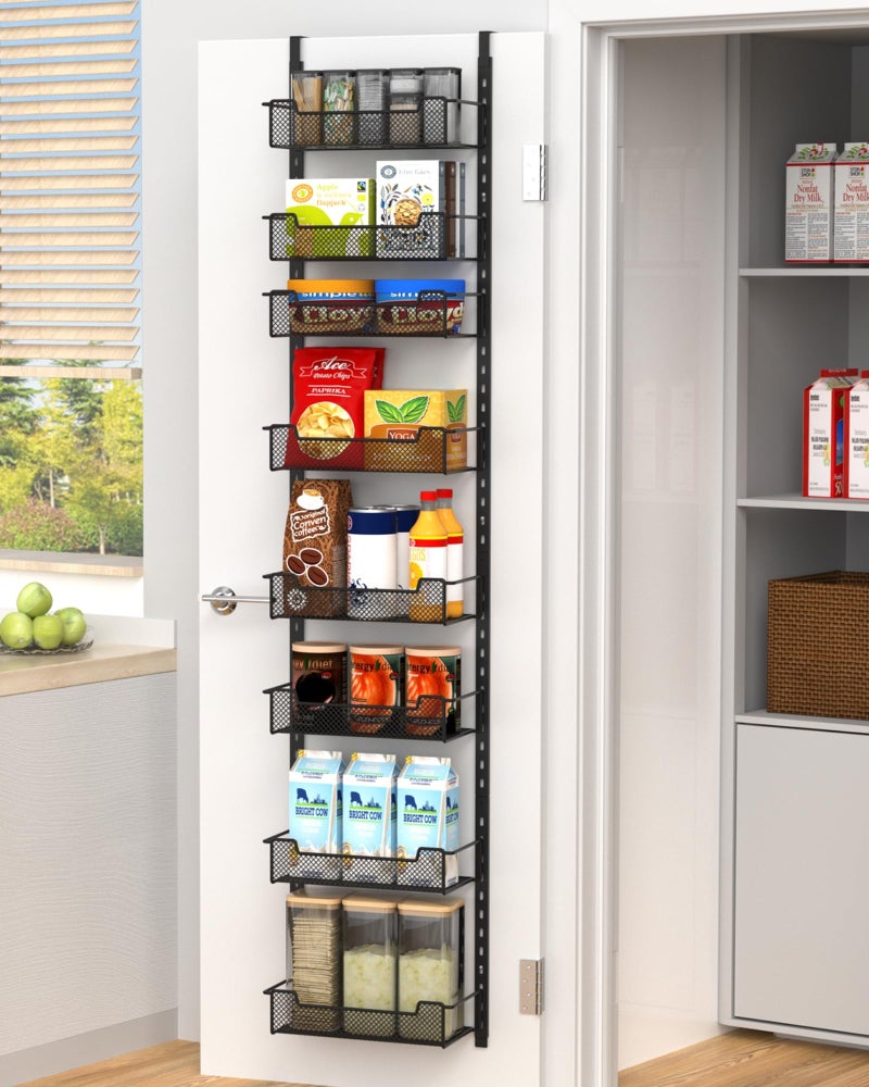 VyGrow 12.3" W Narrow Over the Door Pantry Organizer, 8-Tier Over the Door Organizer with Adjustable Basket, Pantry Door Organization for Pantry Kitchen Storage Room Spice Rack, Black - Image 1