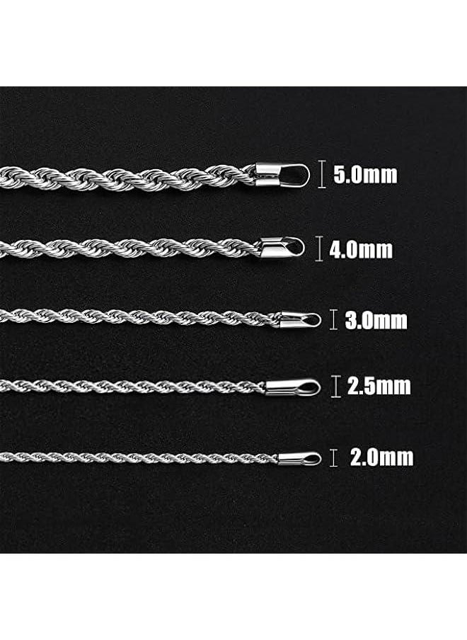 GELESE 3mm Rope Chain Necklace for Men, Silver Tone Mens Chain Necklace, Stainless Steel Necklace Chain for Men Women  - Image 2