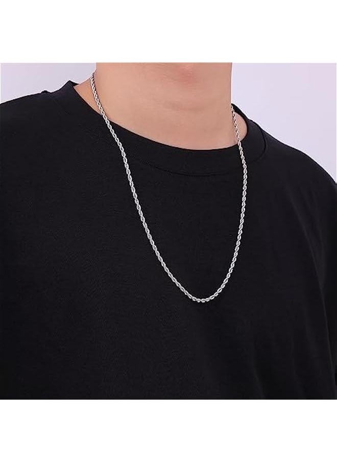GELESE 3mm Rope Chain Necklace for Men, Silver Tone Mens Chain Necklace, Stainless Steel Necklace Chain for Men Women  - Image 3