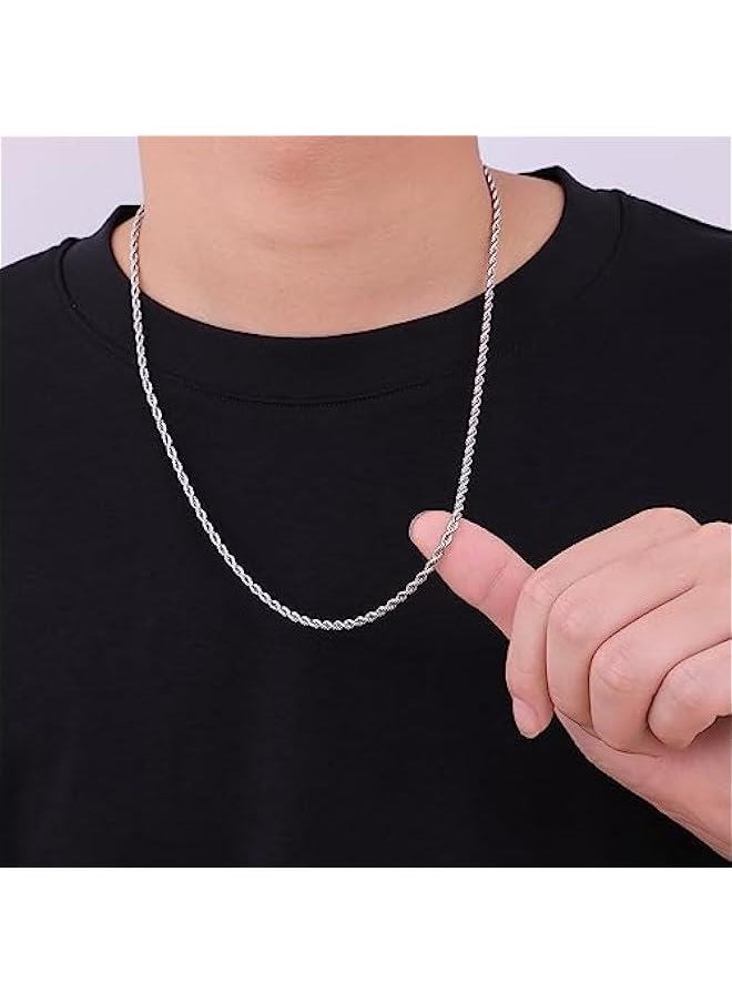 GELESE 3mm Rope Chain Necklace for Men, Silver Tone Mens Chain Necklace, Stainless Steel Necklace Chain for Men Women  - Image 4