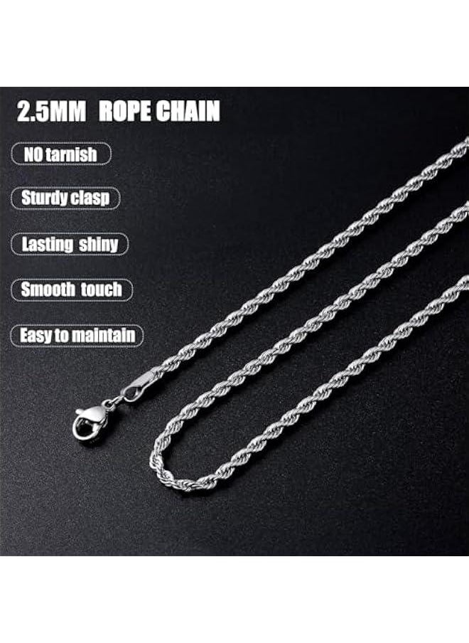 GELESE 3mm Rope Chain Necklace for Men, Silver Tone Mens Chain Necklace, Stainless Steel Necklace Chain for Men Women  - Image 5