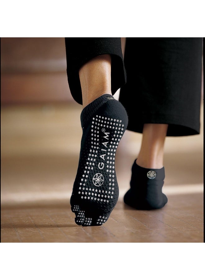 Gaiam Grey Non-Slip Grippy Yoga Socks – Small/Medium, Rubber Grip Dots  - Image 3