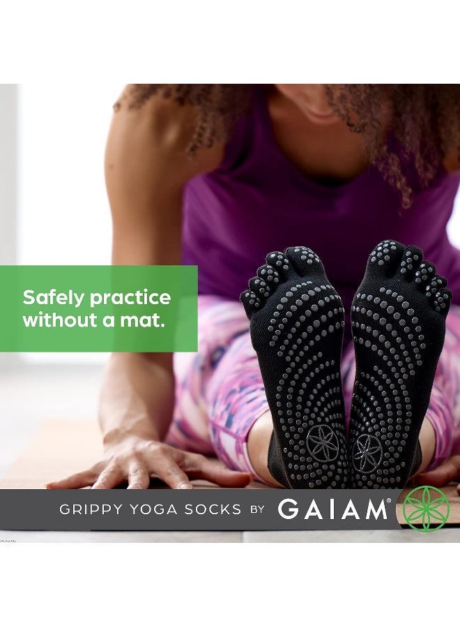 Gaiam Grey Non-Slip Grippy Yoga Socks – Small/Medium, Rubber Grip Dots  - Image 4
