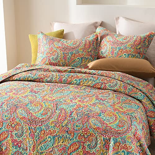 ENASAL Cotton Bedspread Quilt Sets, Reversible Bedding Coverlet Sets Comforter, Floral Paisley Bedspread (Gorgeous, King Size) - Image 5