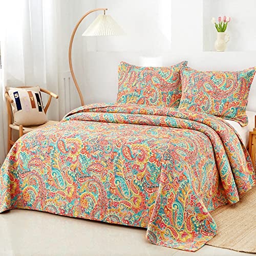 ENASAL Cotton Bedspread Quilt Sets, Reversible Bedding Coverlet Sets Comforter, Floral Paisley Bedspread (Gorgeous, King Size) - Image 2