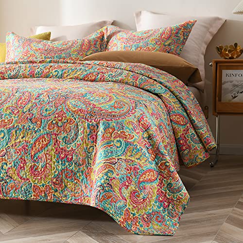 ENASAL Cotton Bedspread Quilt Sets, Reversible Bedding Coverlet Sets Comforter, Floral Paisley Bedspread (Gorgeous, King Size) - Image 3
