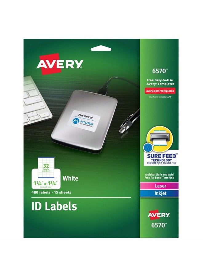 AVERY Permanent ID Labels for Laser and Inkjet Printers, 1.25 x 1.75 Inch, White, 480 Labels (6570) - Image 1