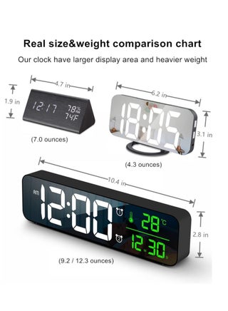 Digital Clock, Alarm Clock for Bedroom, Digital Clock Large Display, Digital Alarm Clock, Date AndTemp Display Digital Wall Clock, 10.4 inch, 12 Or 24H, Snooze, Alarm Clock for Living Room. Black - view 2
