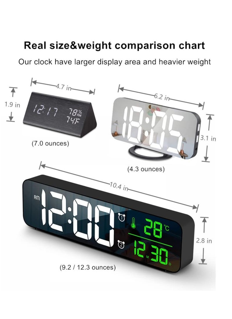 Alruht - Digital Clock, Alarm Clock for Bedroom, Digital Clock Large Display, Digital Alarm Clock, Date AndTemp Display Digital Wall Clock, 10.4 inch, 12 Or 24H, Snooze, Alarm Clock for Living Room. Black - Image 1