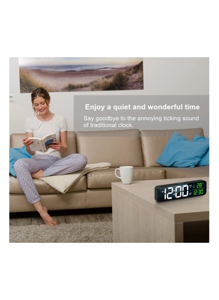 Alruht - Digital Clock, Alarm Clock for Bedroom, Digital Clock Large Display, Digital Alarm Clock, Date AndTemp Display Digital Wall Clock, 10.4 inch, 12 Or 24H, Snooze, Alarm Clock for Living Room. Black - Image 1