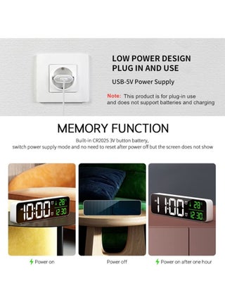 Digital Clock, Alarm Clock for Bedroom, Digital Clock Large Display, Digital Alarm Clock, Date AndTemp Display Digital Wall Clock, 10.4 inch, 12 Or 24H, Snooze, Alarm Clock for Living Room. Black - view 3