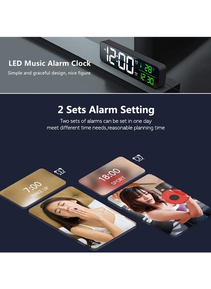 Alruht - Digital Clock, Alarm Clock for Bedroom, Digital Clock Large Display, Digital Alarm Clock, Date AndTemp Display Digital Wall Clock, 10.4 inch, 12 Or 24H, Snooze, Alarm Clock for Living Room. Black - Image 1