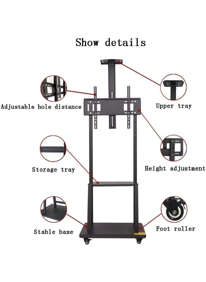 BrandTech Premium Heavy-Duty Mobile TV Stand Cart for 32–75 Inch TVs, Height Adjustable Rolling Floor TV Mount with Lockable Casters, 2-Tier AV Shelves, Max VESA 600×400 - Image 2