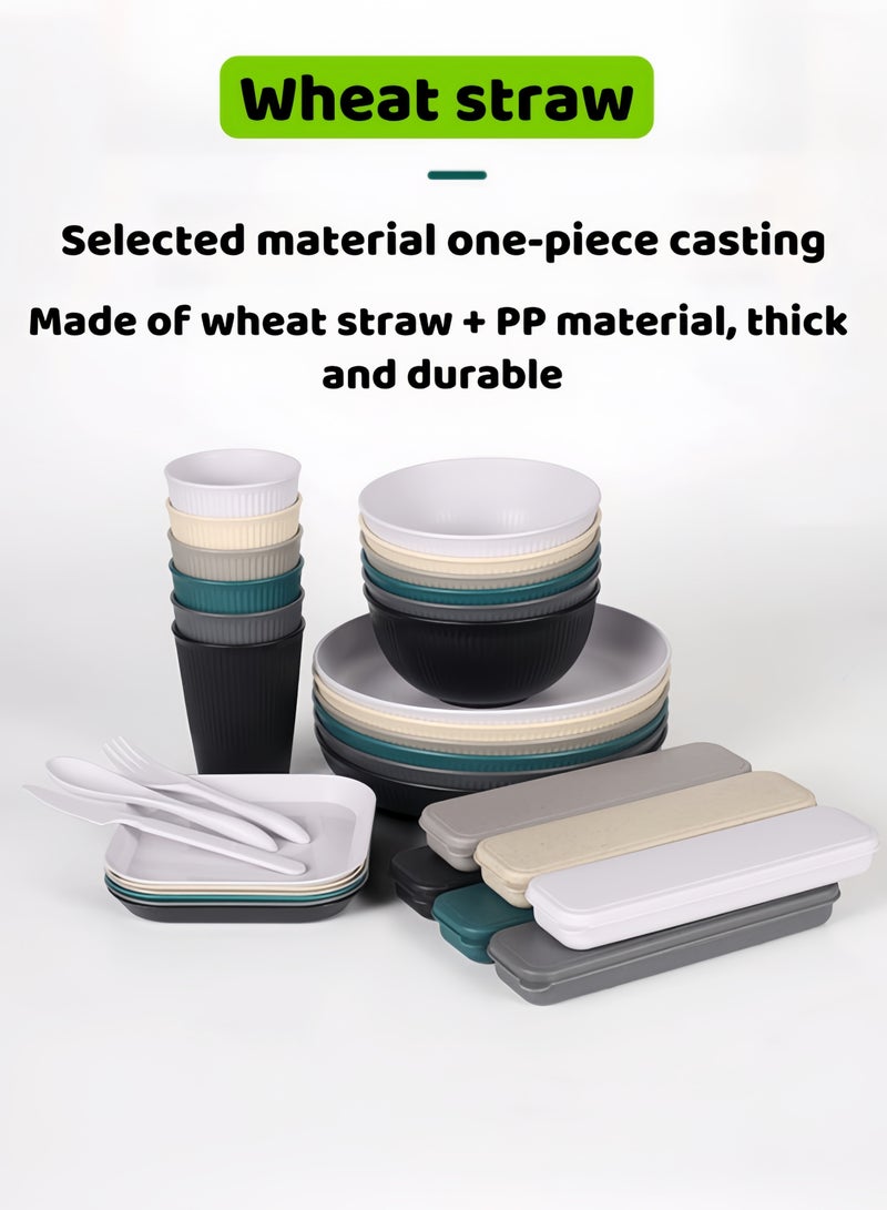 nihao طقم عشاء مكون من 48 قطعة، أطباق دائرية 9 إنش، أطباق مربعة 5.5 إنش، أكواب 3.15 إنش، أدوات مائدة، طقم أدوات مائدة، خدمة لـ 6، أطباق عشاء، طبق حلوى، أطباق حبوب، أكواب، أطباق بلاستيكية ملونة غير قابلة للكسر للتخييم في الهواء الطلق، متعددة الألوان الساحلية - Image 5