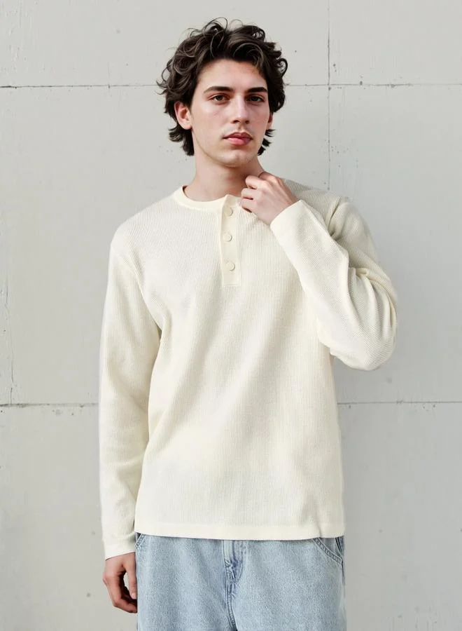 Lee Cooper Lee Cooper Ribbed Henley Sweatshirt