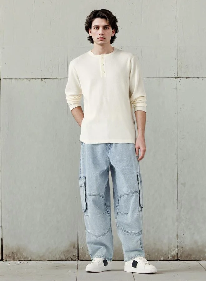 Lee Cooper Lee Cooper Ribbed Henley Sweatshirt