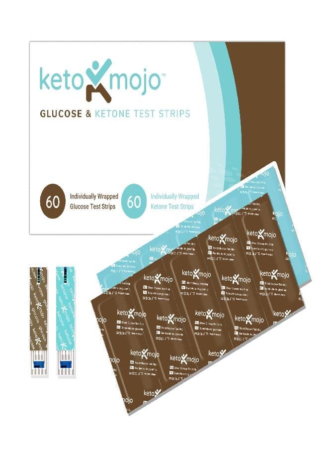 Keto-Mojo KETO-MOJO Blood Glucose and Ketone Test Strips Combo Pack | 60 Glucose + 60 Ketone Strips (120 Count) | for Use Only with GK+ Meter  - Image 1
