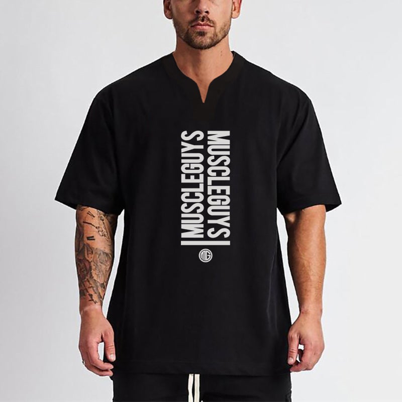 Loose short-sleeved Men''s Fitness plus size off-shoulder T-shirt Korean V-neck casual training clothes cross-border foreign trade - Image 3