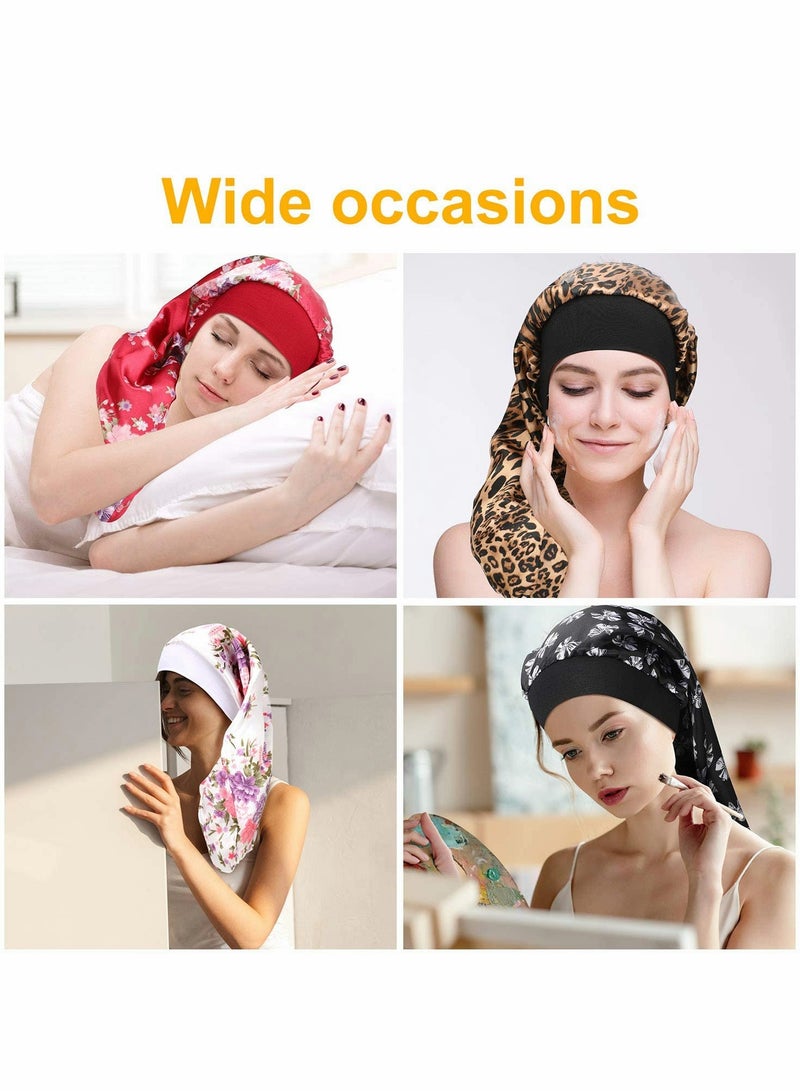 Satin Sleep Cap Long Satin Bonnet Extra Large Sleep Cap Elastic Band Silk Night Sleep Hat for Women Girls Long Curly Hair Braids Dreadlock Silky Hair Loose Cap for Sleeping 6 Pieces - Image 5