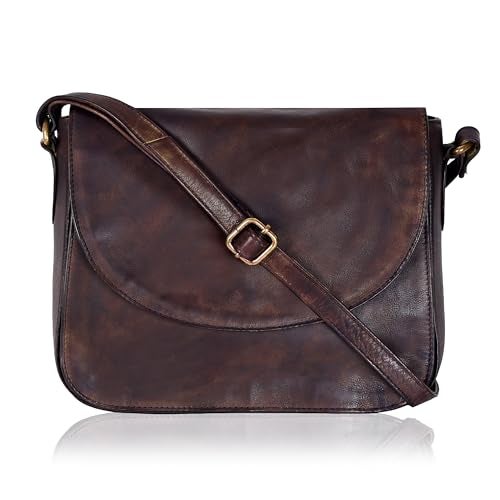 Ozora Handcrafted Genuine Leather Vintage Shoulder Crossbody Bag with YKK Zippers, Snap Button Closure and Mobile Holder - Image 1