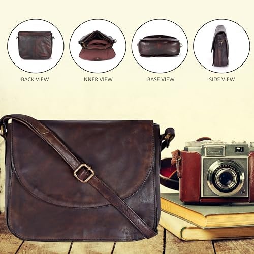 Ozora Handcrafted Genuine Leather Vintage Shoulder Crossbody Bag with YKK Zippers, Snap Button Closure and Mobile Holder - Image 5