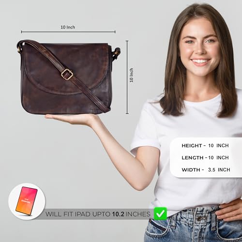 Ozora Handcrafted Genuine Leather Vintage Shoulder Crossbody Bag with YKK Zippers, Snap Button Closure and Mobile Holder - Image 2