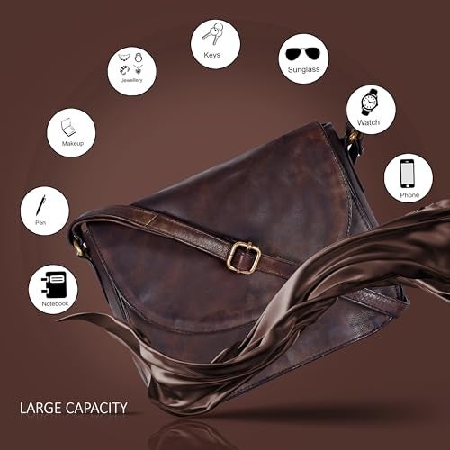 Ozora Handcrafted Genuine Leather Vintage Shoulder Crossbody Bag with YKK Zippers, Snap Button Closure and Mobile Holder - Image 3
