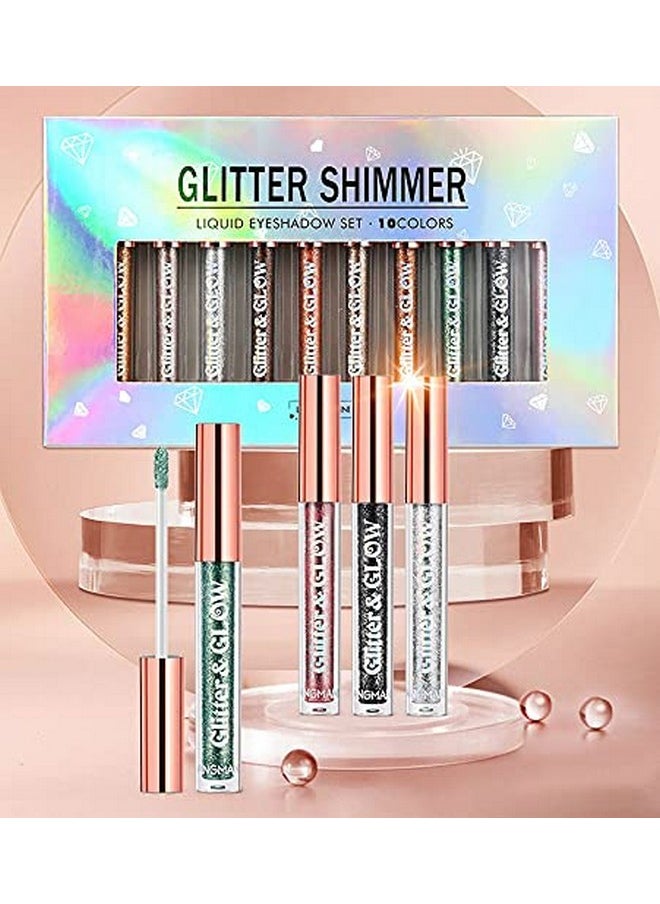 Bestland BestLand 10 Colors Liquid Glitter Eyeshadow Set, Metallic Glitter Shimmer Naked Smokey Eye Looks Waterproof Long Lasting Quick-Drying Sparkling Eye Shadow Christmas Makeup Kits  - Image 5
