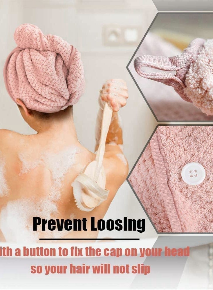 Quick Dry Microfiber Hair Towel Wraps for Women - 2 Pack Superfine Fiber Bath Caps - Image 4
