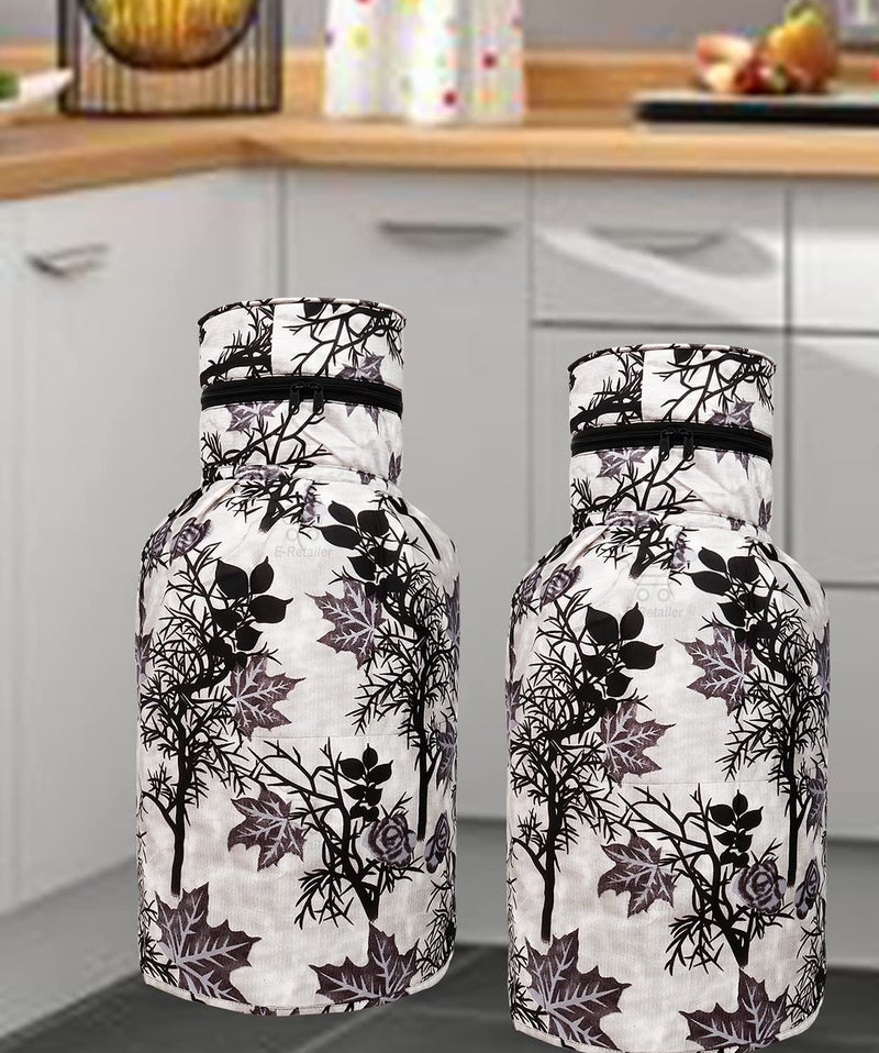 E-Retailer ERetailer Polyester 3Layered LPG Gas Cylinder Covers with Zip Enclosure Pack of 2 ColorFloral Black Size26x14 Inches - Image 1