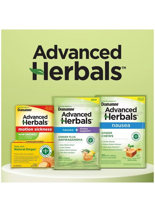 Dramamine From the Makers of Dramamine, Advanced Herbals, Nausea and Stress Support with Ginger and Ashwagandha, Tropical Fruit and Ginger Flavored Lozenges, 20 Ct - Image 4