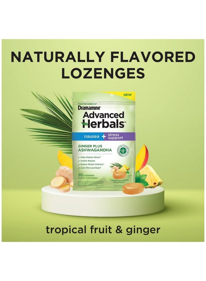Dramamine From the Makers of Dramamine, Advanced Herbals, Nausea and Stress Support with Ginger and Ashwagandha, Tropical Fruit and Ginger Flavored Lozenges, 20 Ct - Image 3